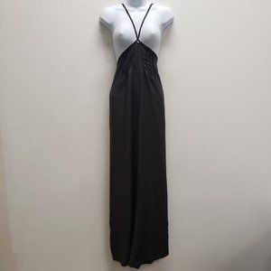 Anthropologie Womens Strappy Wide Leg Jumpsuit Size XL Black Sleeveless Zip